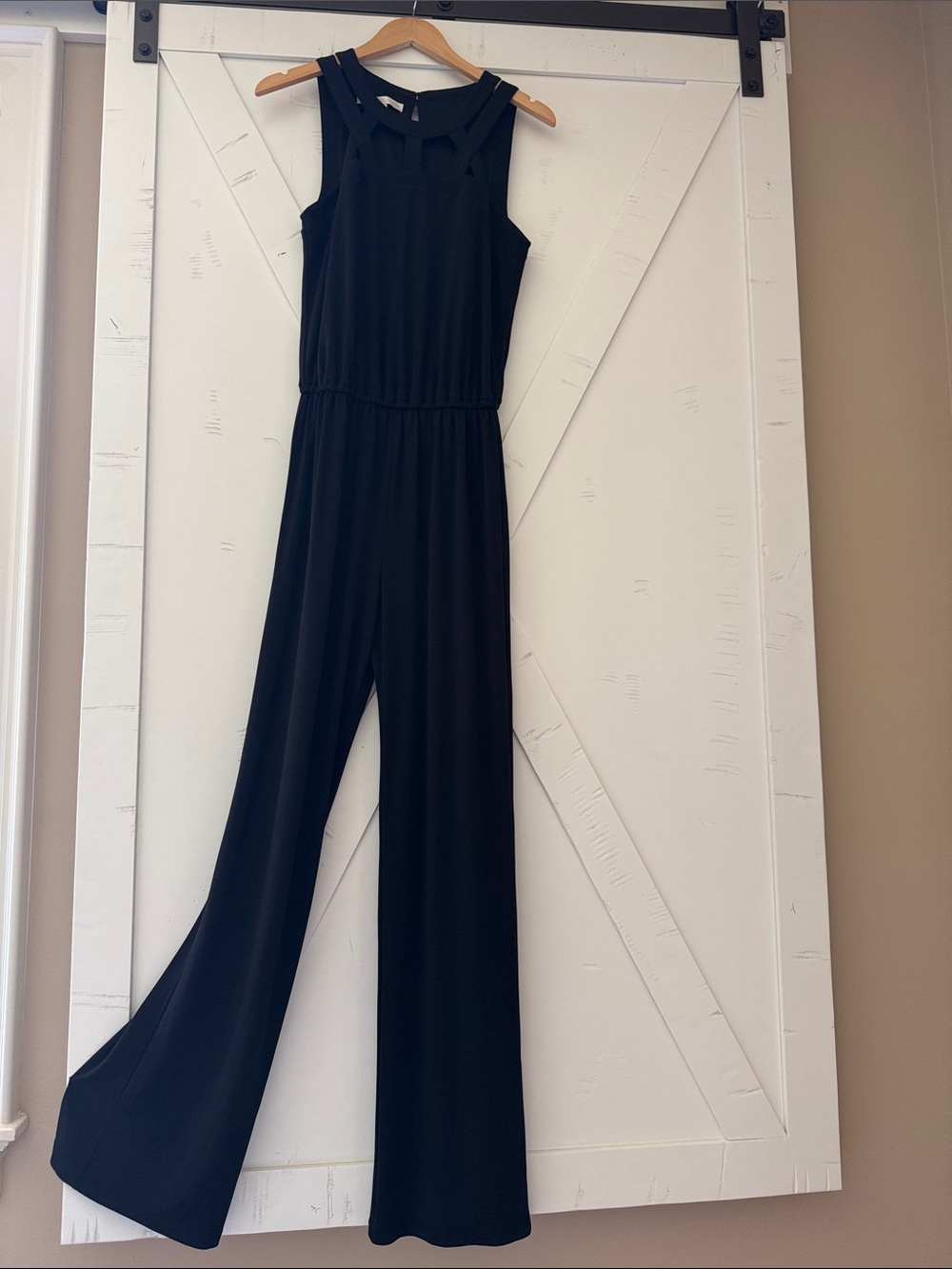 Boston Proper Black Sleeveless Wide-Leg Jumpsuit with Cutout Detail